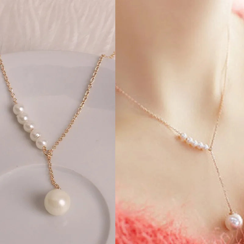 New Korean Pearl Necklaces for Women Gold Color Link Chain Choker Fashion Neck Accessories