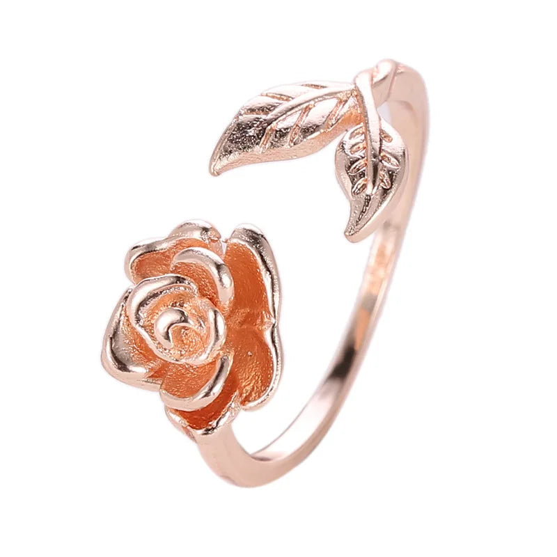 Vintage Jewelry Rings For Women Rose Flower Open Ring Temperament Luxury Wedding кольцо Party Gift
