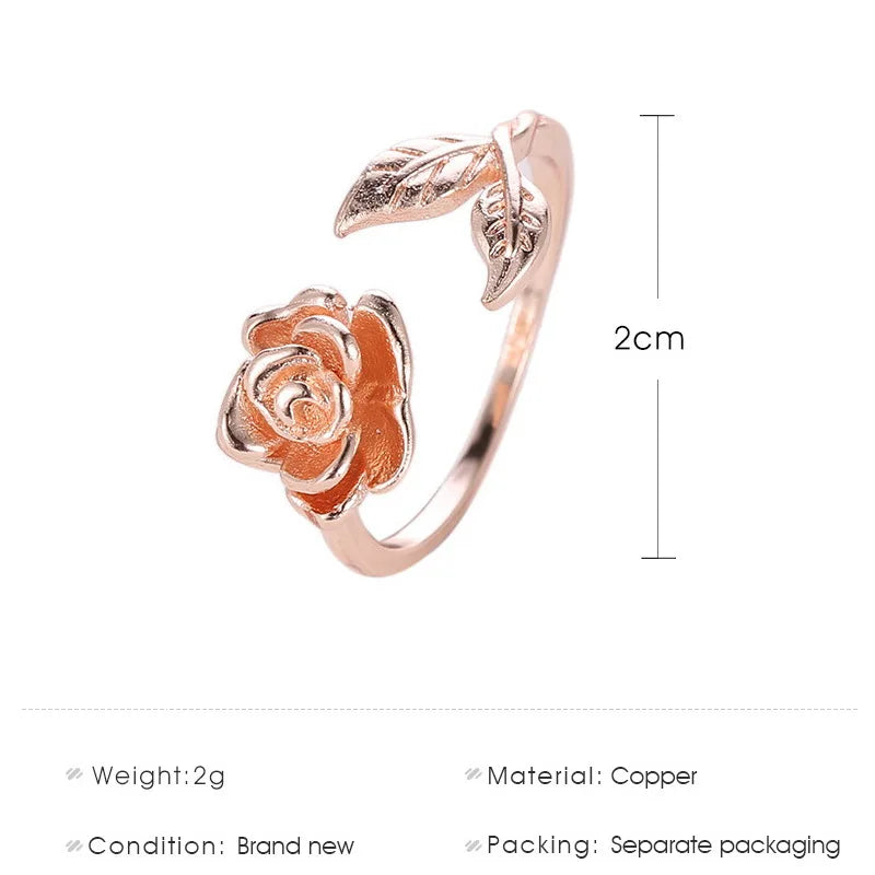 Vintage Jewelry Rings For Women Rose Flower Open Ring Temperament Luxury Wedding кольцо Party Gift