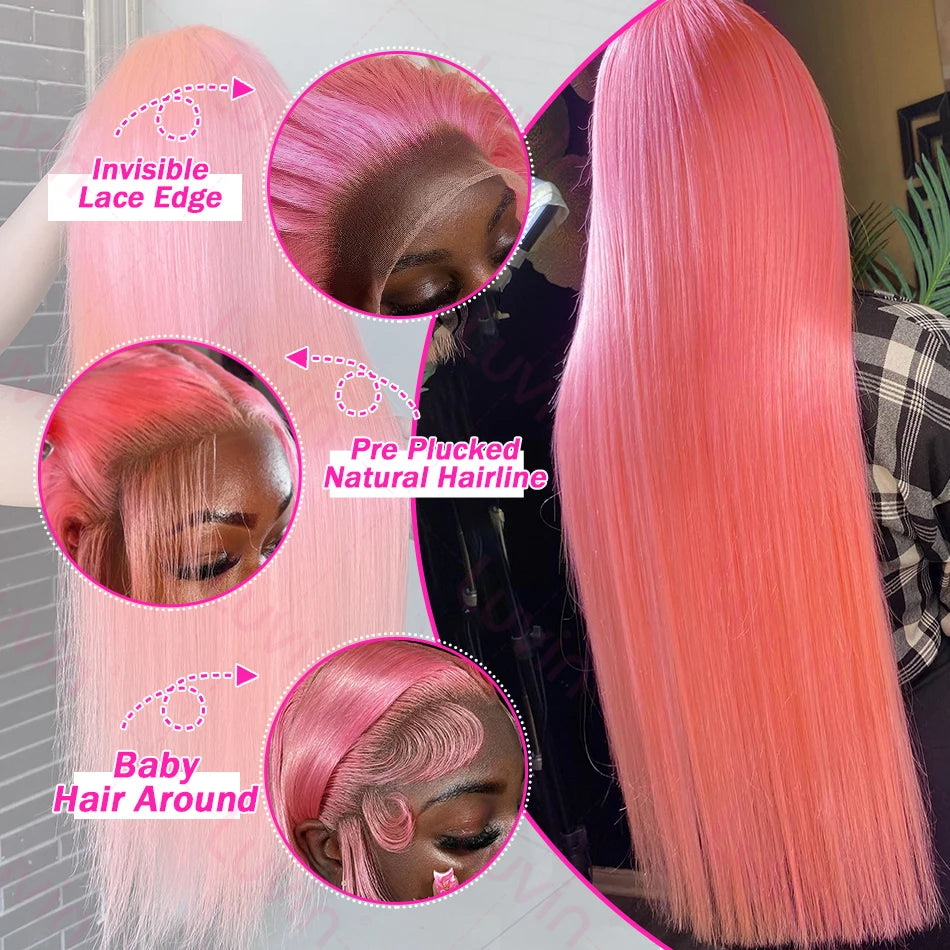 13x6 Hd Pink Straight Lace Front Wig Human Hair Pink Human Hair Wigs Brazilian 30 32 inch 13x4 Lace Frontal Pink Wig For Women