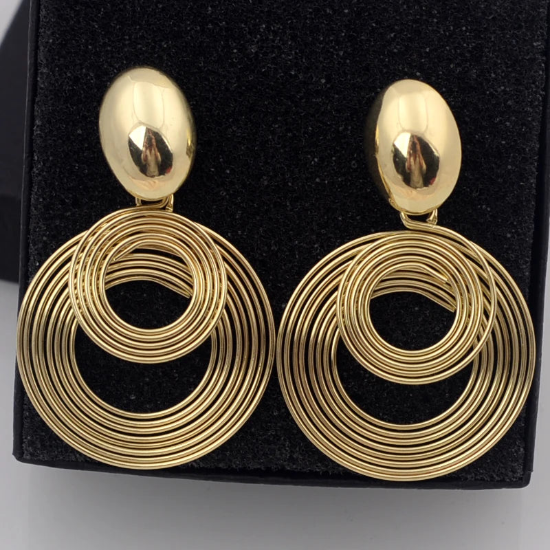 Trendy Big Round Statement Earrings for Women Golden Silver Color Metal Geometry Dangle Drop Earrings