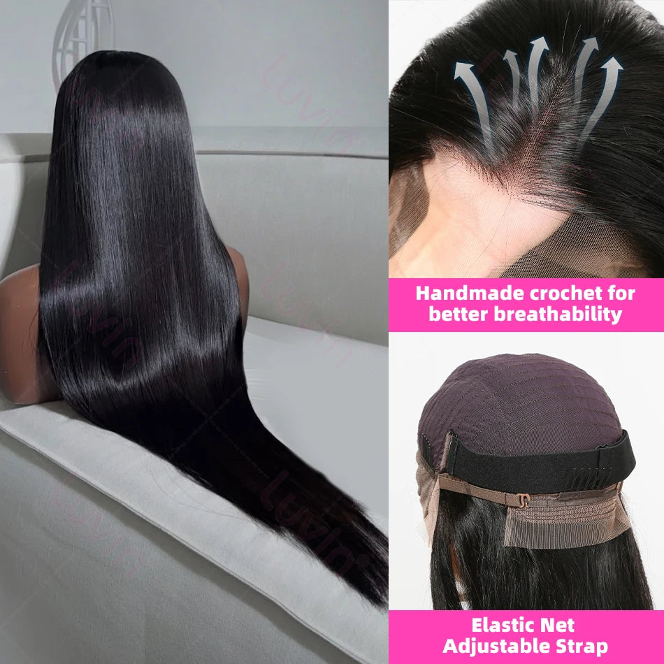 Luvin 30 40 Inches Bone Straight 13x4 HD Transparent Lace Frontal Wig 200 Density Brazilian 13x6 Lace Front Human Hair Wigs