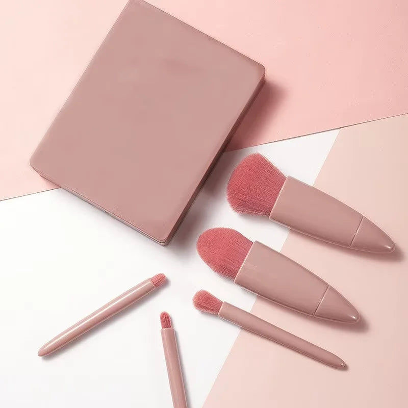 5 PCs Cosmetic Brush Portable Makeup Brush Travel With Mirror Box Makeup Set Brush Loose Brush
