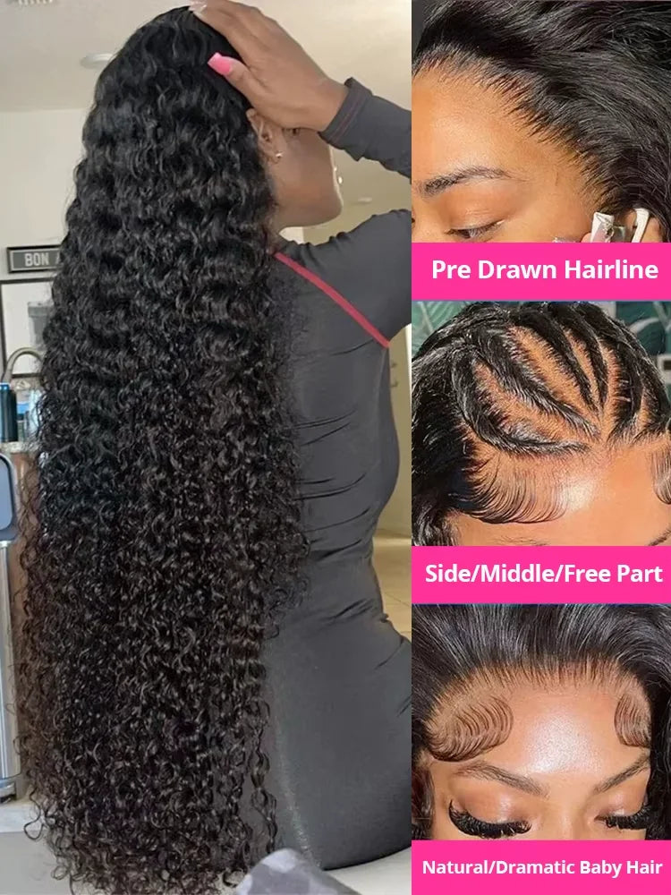 30 40 Inch Curly Wigs HD 13x6 Lace Front Human Hair Wig Loose Deep Wave 250 Density Remy Raw Hair Indian Preplucked For Women