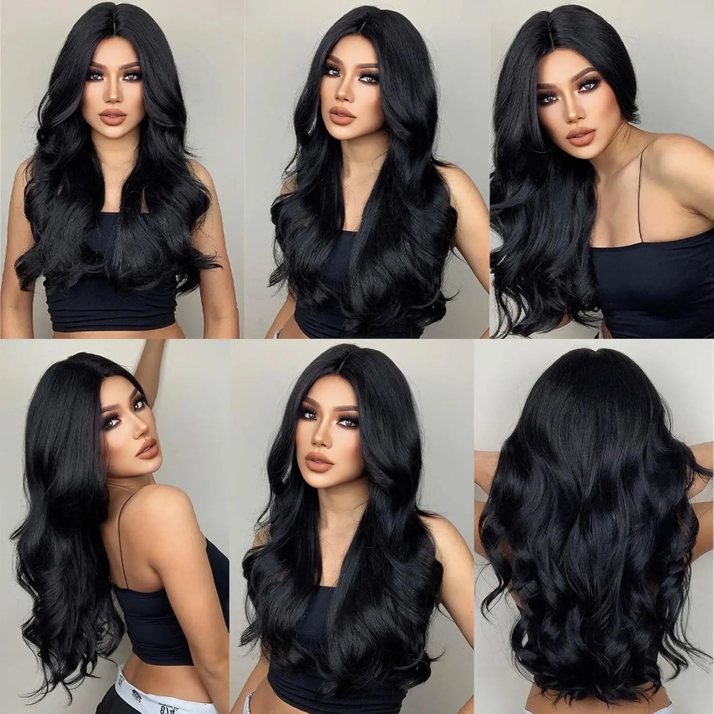Long Black Wavy Hair Wigs for Women Natural Synthetic Curly Wig