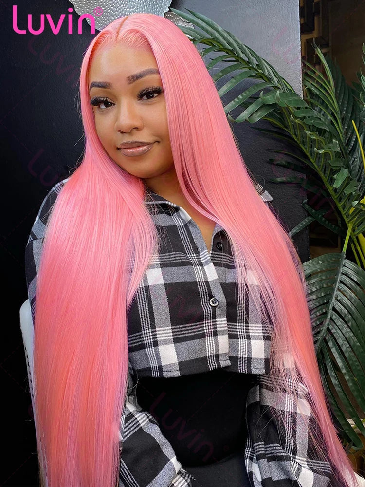 13x6 Hd Pink Straight Lace Front Wig Human Hair Pink Human Hair Wigs Brazilian 30 32 inch 13x4 Lace Frontal Pink Wig For Women