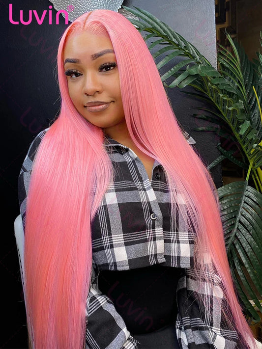 13x6 Hd Pink Straight Lace Front Wig Human Hair Pink Human Hair Wigs Brazilian 30 32 inch 13x4 Lace Frontal Pink Wig For Women