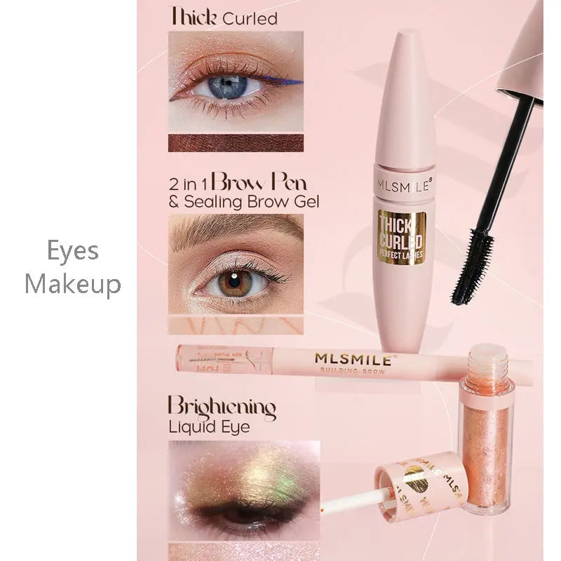 Makeup Kit With Organize Case Lipstick Contour Highlight Liquid Eyeshadow Lip Mud Eyebrow Pencil mascara