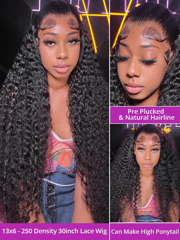 MossilyHd 13x6 Lace Wig Human Hair Curly Wig For Women 40 Inch Brazilian Pre Plucked 13x4 Deep Wave Water Wave Lace Frontal Wigs