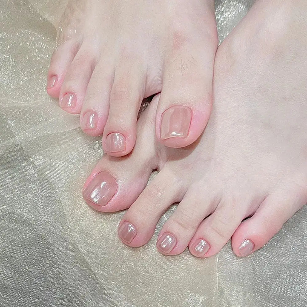Nail Tips Short Square Fake Toenails French Simple Toe Nails Full Cover Cat Eye Foot Nails