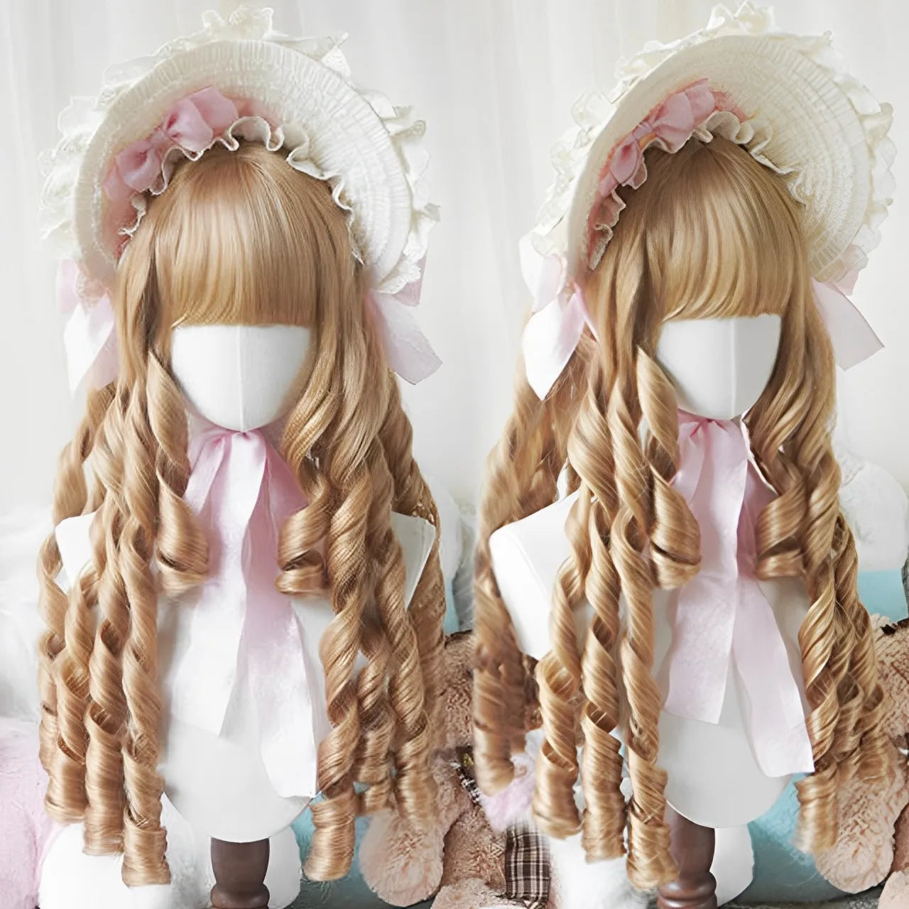 Long Curly Wave Wig with Bangs Blonde Biue Colorful Cosplay Wig for Women