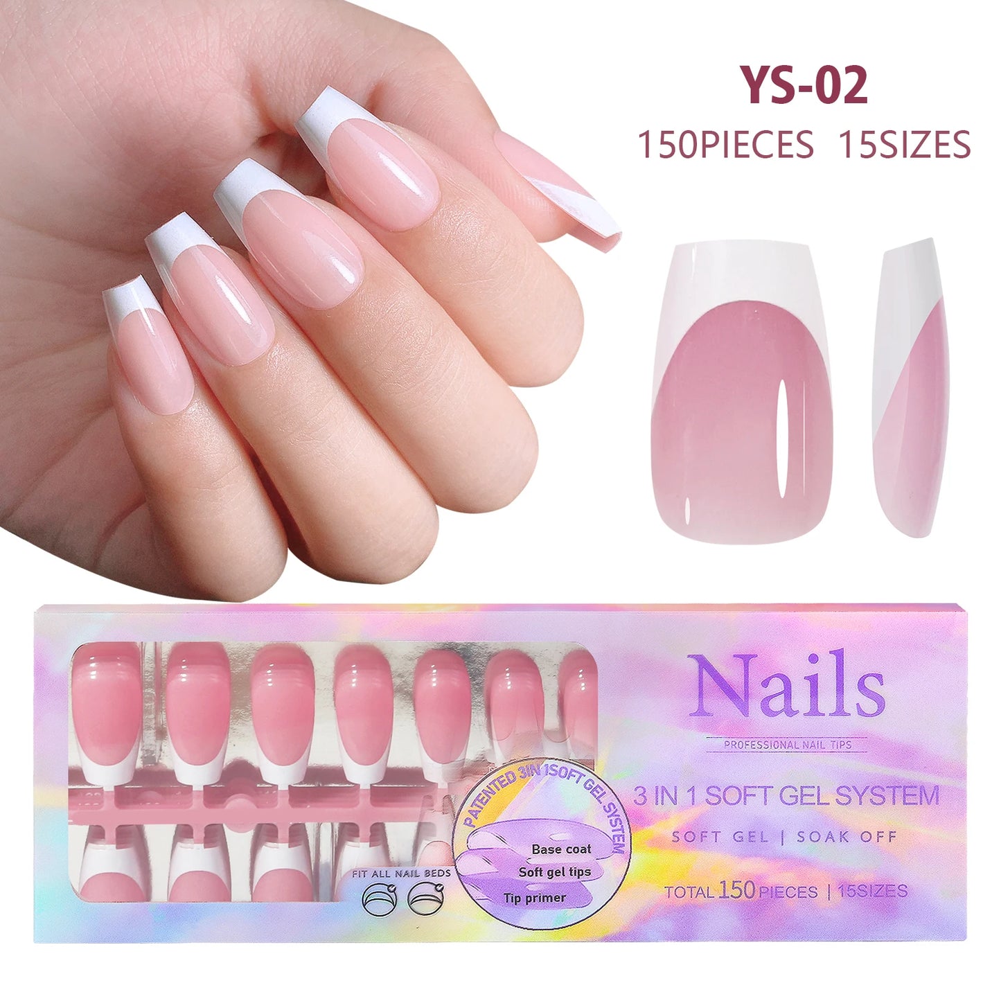 150pcs Nude White Fake Nails Need Adhesive Glue Glitter Press on Nails Women Wearable Nail