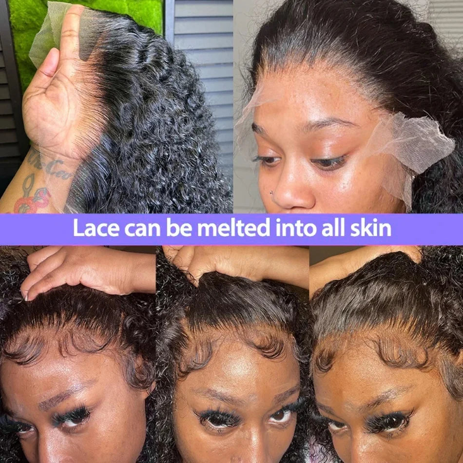 250 280 Density Short Bob Kinky Curly Human Hair 100% Frontal Wig Deep Wave 13x4 13x6 Transparent Lace Front Wigs Pre Plucked