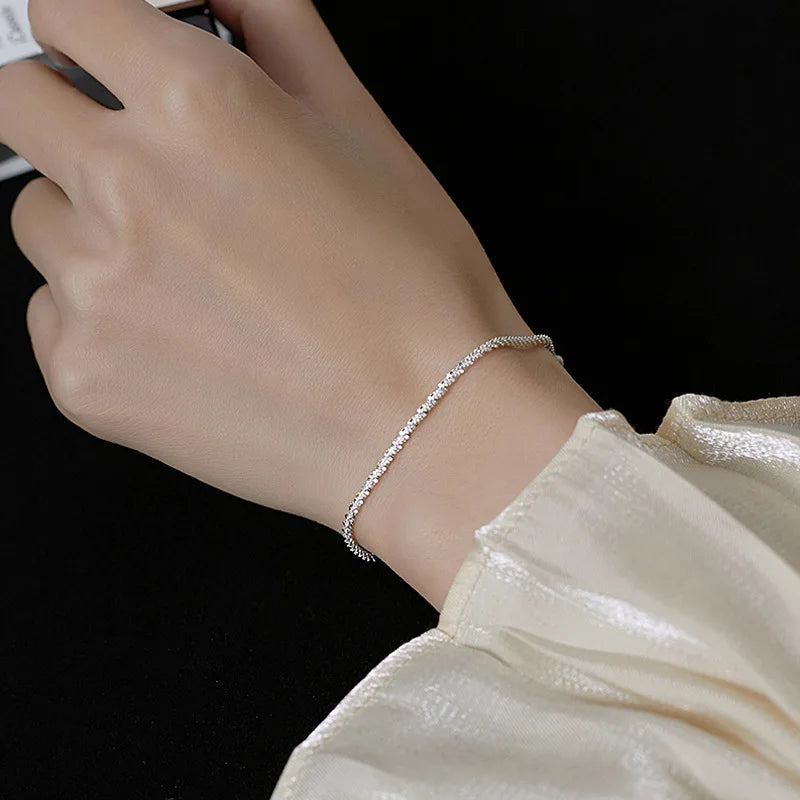Sparkling Bracelet For Women Double-deck Silver Color Adjustable Hand Chain Fine Fashion