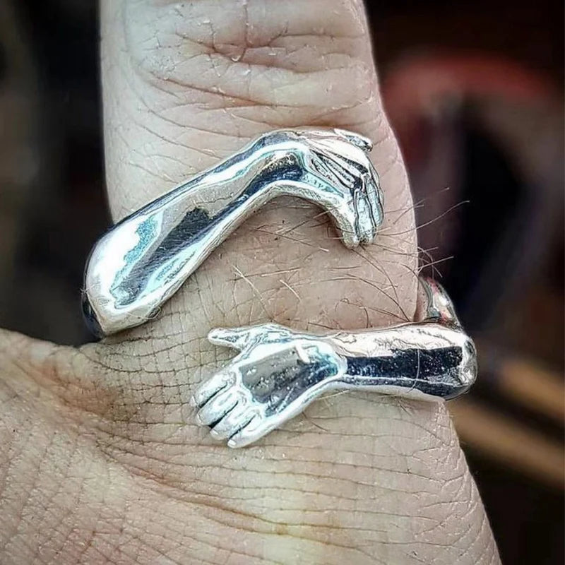 Romantic Love Hand Hug Rings For Women Silver Plated I love U Forever Opening Finger Ring
