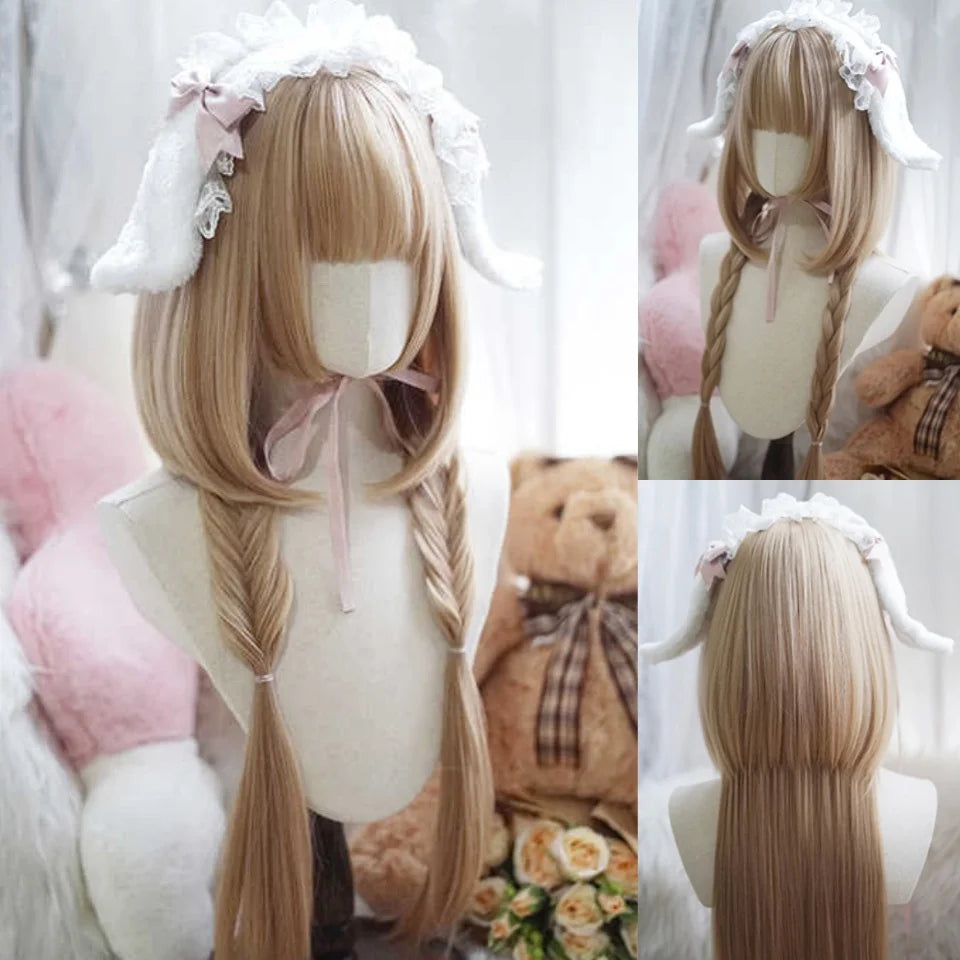 Long Curly Wave Wig with Bangs Blonde Biue Colorful Cosplay Wig for Women