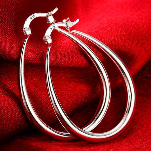 925 Sterling Silver 41MM Smooth Circle Big Hoop Earrings For Women Fashion