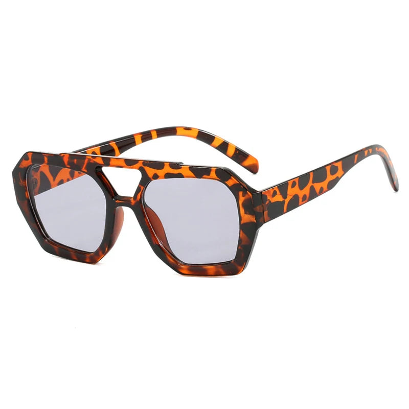 Vintage Square Sunglasses for Women Men Thick Frame Double Bridges Eyewear Female