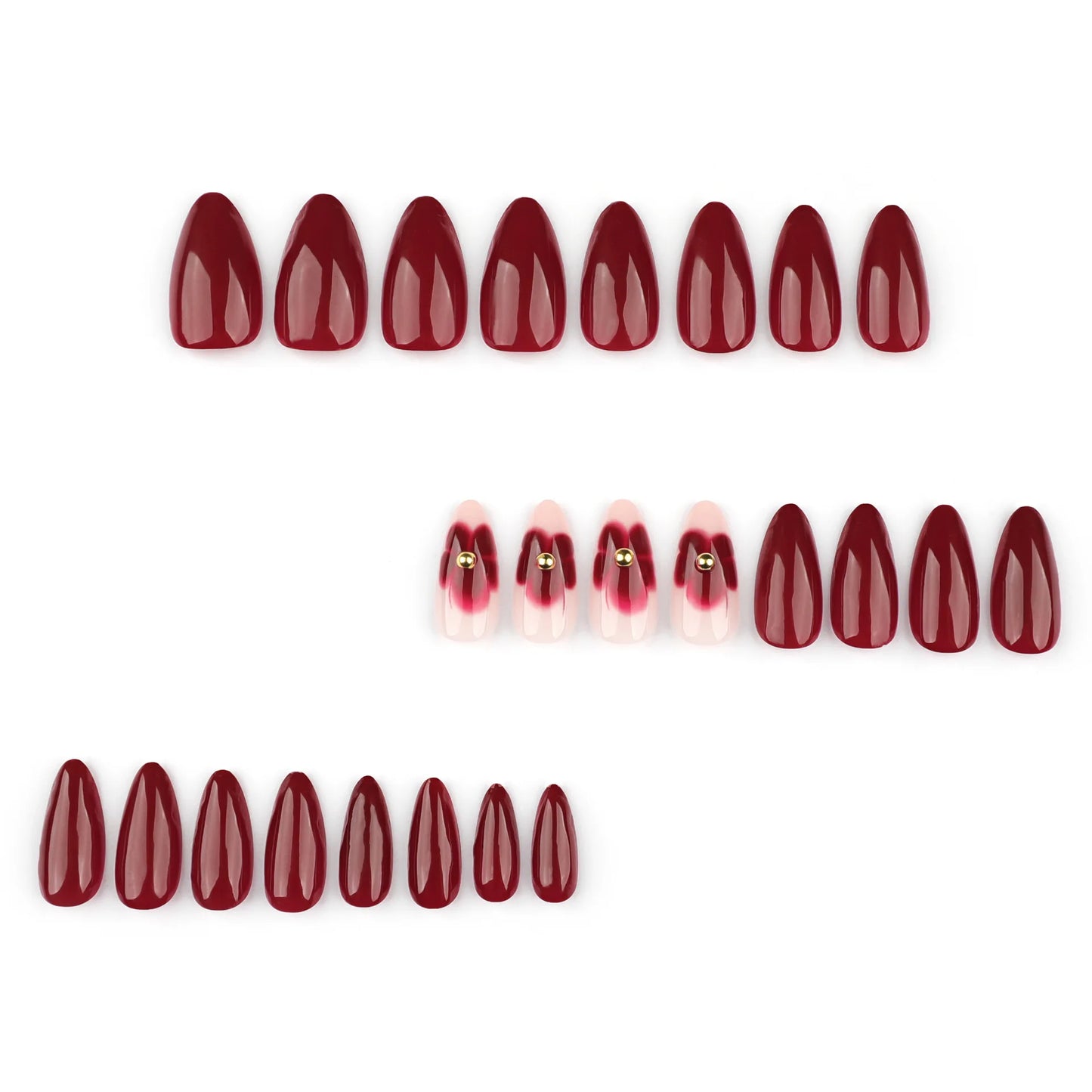 24pcs Red Flower Press on Nails Fashion Retro Red Almond False Nails Ins Simple Wearable Reusable Fake Nails for Women