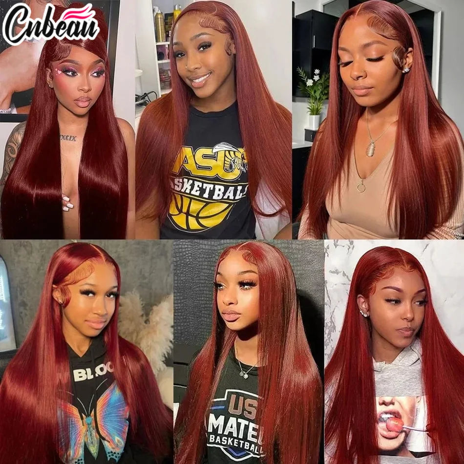 220% 30 36 Inch #33 Reddish Brown Colored Human Hair Wigs