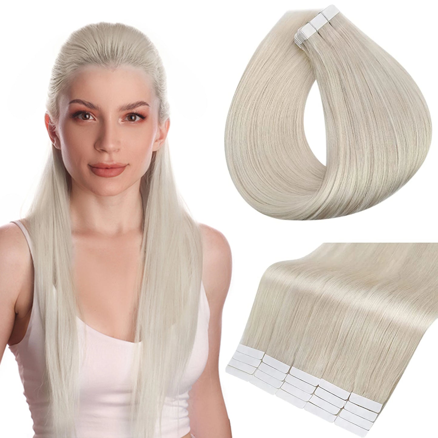 Full Shine Tape in Human Hair Extensions 100% Remy Natural Human Hair Extensions Tape in Omber Blonde Hair Extensions for Women
