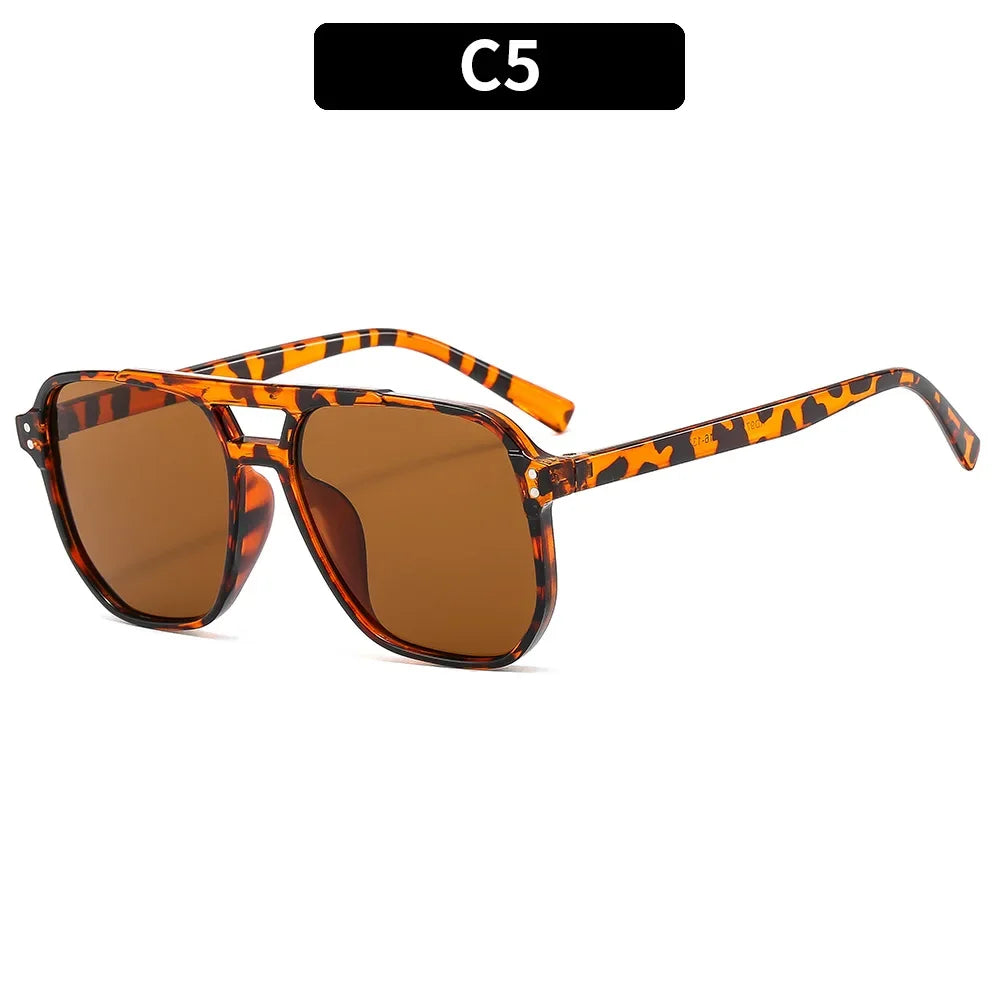 Vintage Square Sunglasses for Women Men Thick Frame Double Bridges Eyewear Female