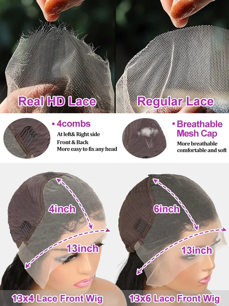 MossilyHd 13x6 Lace Wig Human Hair Curly Wig For Women 40 Inch Brazilian Pre Plucked 13x4 Deep Wave Water Wave Lace Frontal Wigs