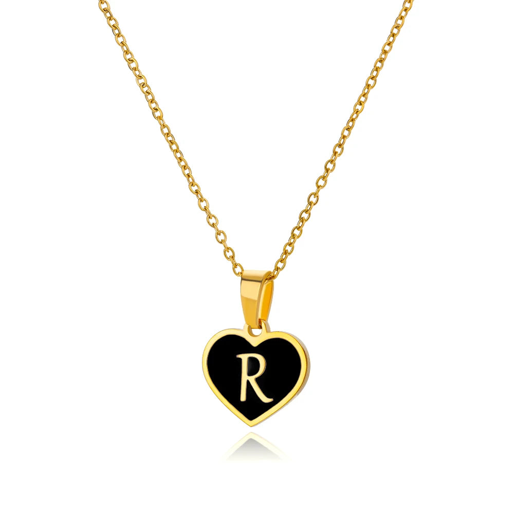 Initial Letter Necklaces for Women Clavicle Chain Heart Pendant Necklaces Alphabet