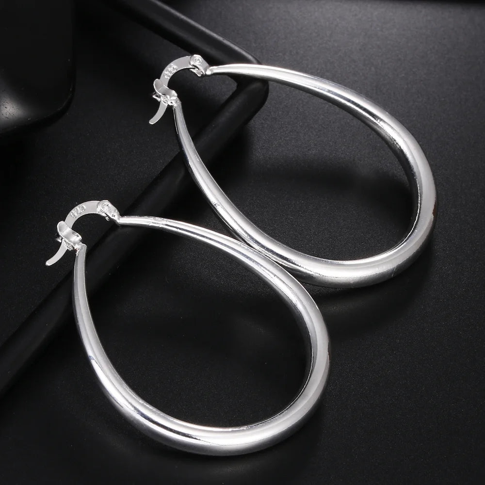 925 Sterling Silver 41MM Smooth Circle Big Hoop Earrings For Women Fashion