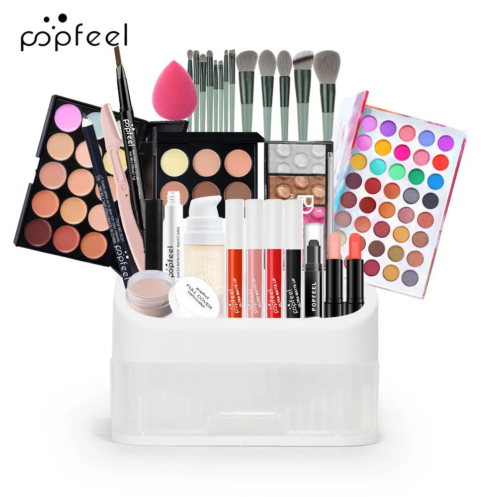 Makeup Kit Full Set All in One Eye Shadow Eyebrow Lipstick Mascara Contour Powder Brush Sets Gif