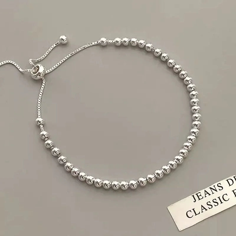100% Solid 925 Sterling Silver Metal Bracelets for Women Men Beads Adjustable Handmade
