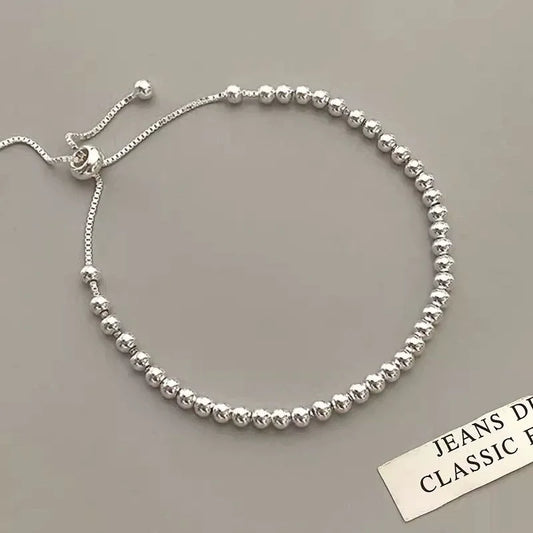 100% Solid 925 Sterling Silver Metal Bracelets for Women Men Beads Adjustable Handmade