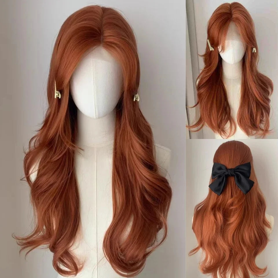 Long Curly Wave Wig with Bangs Blonde Biue Colorful Cosplay Wig for Women