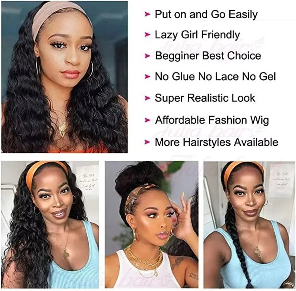 Human Hair Headband Wig Kinky Curly Full Machine Made Brazilian Remy Human Hair Wigs