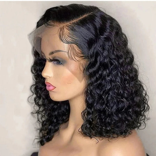 250 280 Density Short Bob Kinky Curly Human Hair 100% Frontal Wig Deep Wave 13x4 13x6 Transparent Lace Front Wigs Pre Plucked