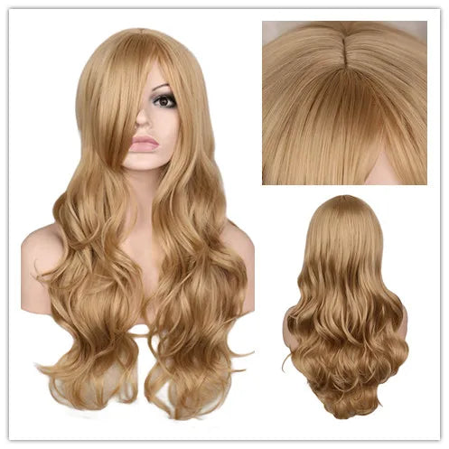 Long Black Wavy Hair Wigs for Women Natural Synthetic Curly Wig