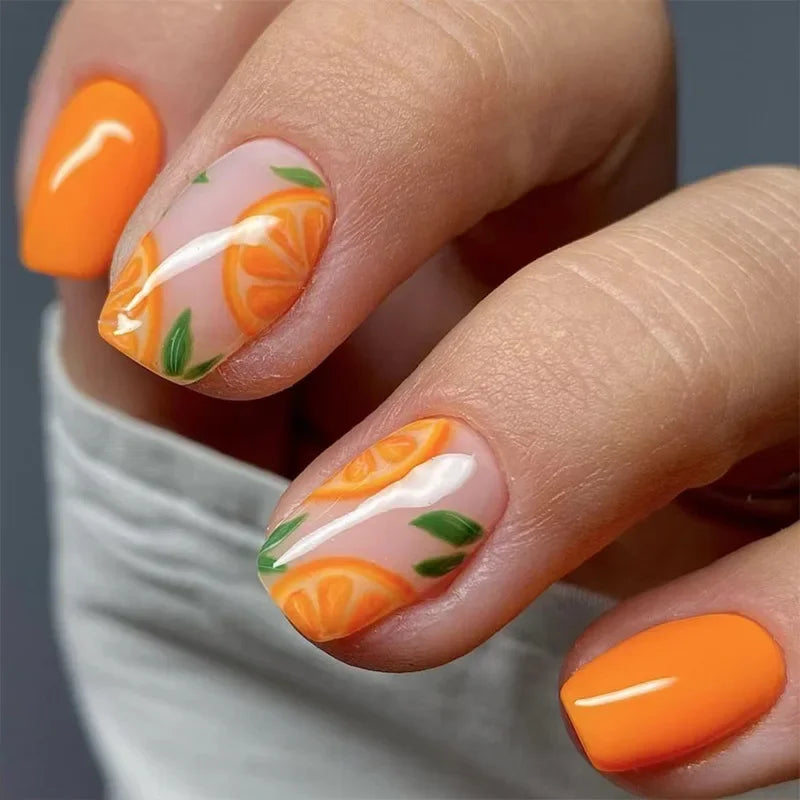 24Pcs Short Almond Press-On Nails Pink Floral French Tip Glossy&Elegant Full Cover Fake Nails