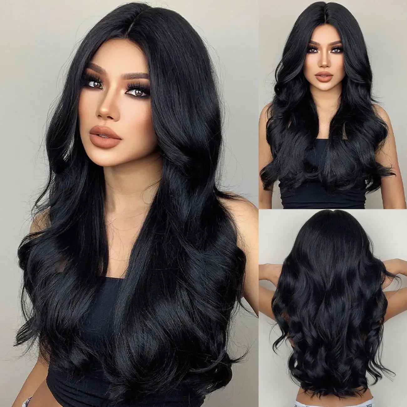 Long Black Wavy Hair Wigs for Women Natural Synthetic Curly Wig
