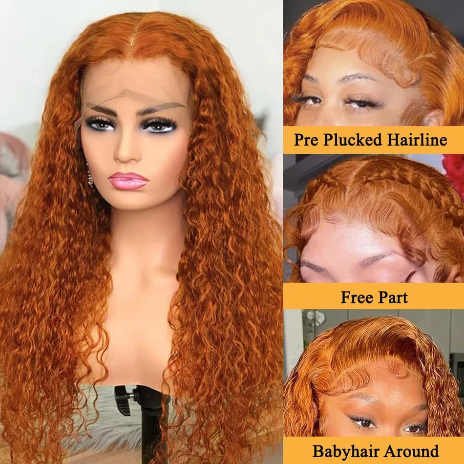 13x6 HD 30 Inch Ginger Orange Lace Front Wig Loose Deep Wave Curly Lace Front Human Hair Wigs Water Wave 13x4 Lace Frontal Wigs