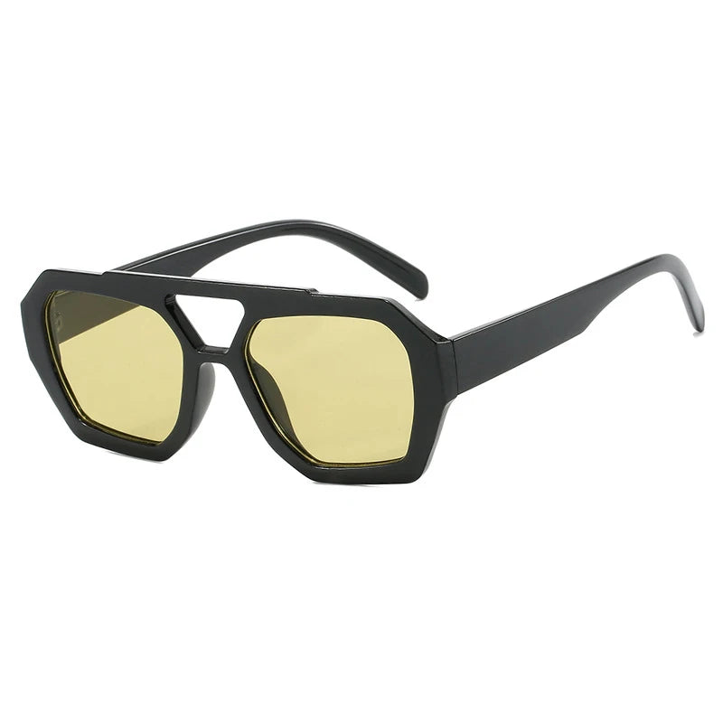 Vintage Square Sunglasses for Women Men Thick Frame Double Bridges Eyewear Female