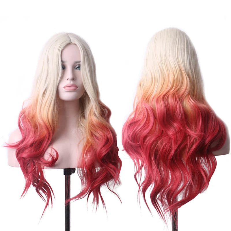 Wavy Womans Wigs Synthetic Hair Wigs For Women Cosplay Wig Long Colorful Wig Pink Purple Green Brown