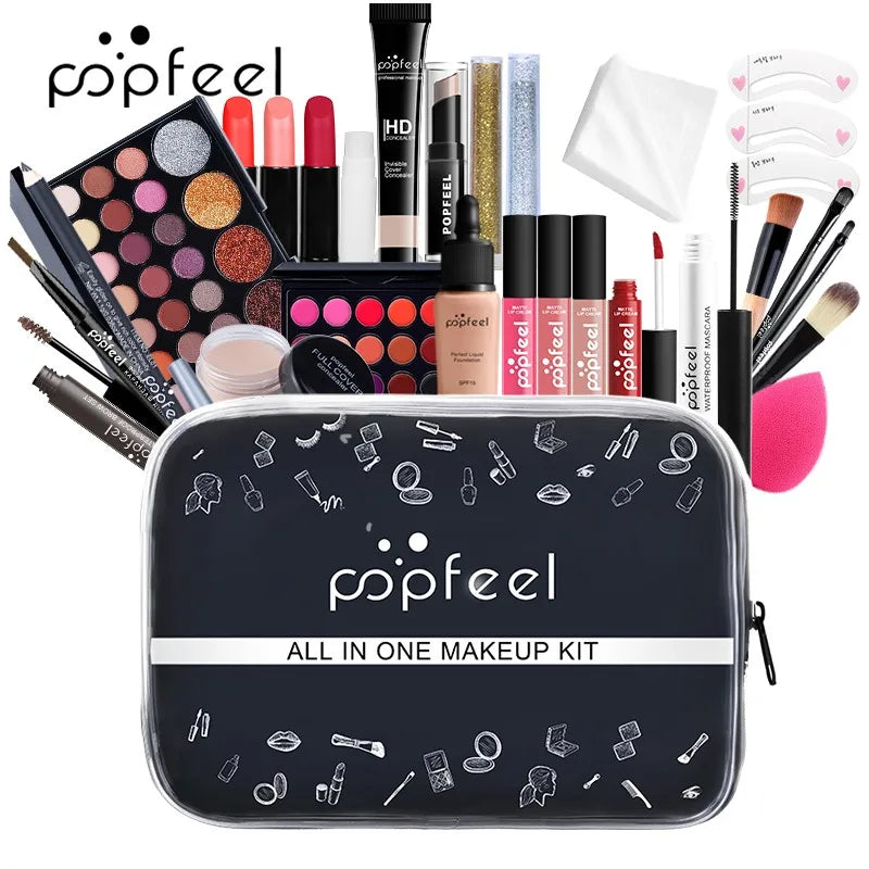 All in One Makeup Kit Full Makeup Kit Gift for Women Teen Girl Nude Eyeshadow Foundation Primer Brush Nude Lipgloss