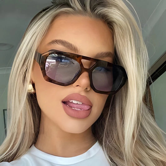 Vintage Square Sunglasses for Women Men Thick Frame Double Bridges Eyewear Female