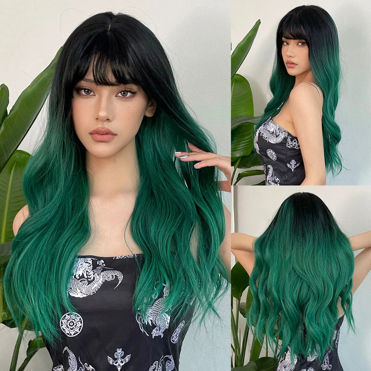 Synthetic Burgundy Long Wavy Wig Wine Red Colorful Cosplay Lolita Wigs with Bangs