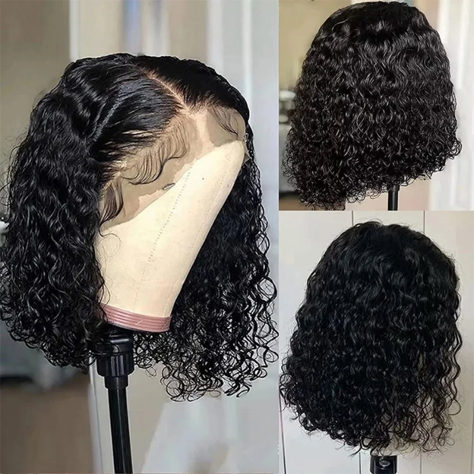 250 280 Density Short Bob Kinky Curly Human Hair 100% Frontal Wig Deep Wave 13x4 13x6 Transparent Lace Front Wigs Pre Plucked