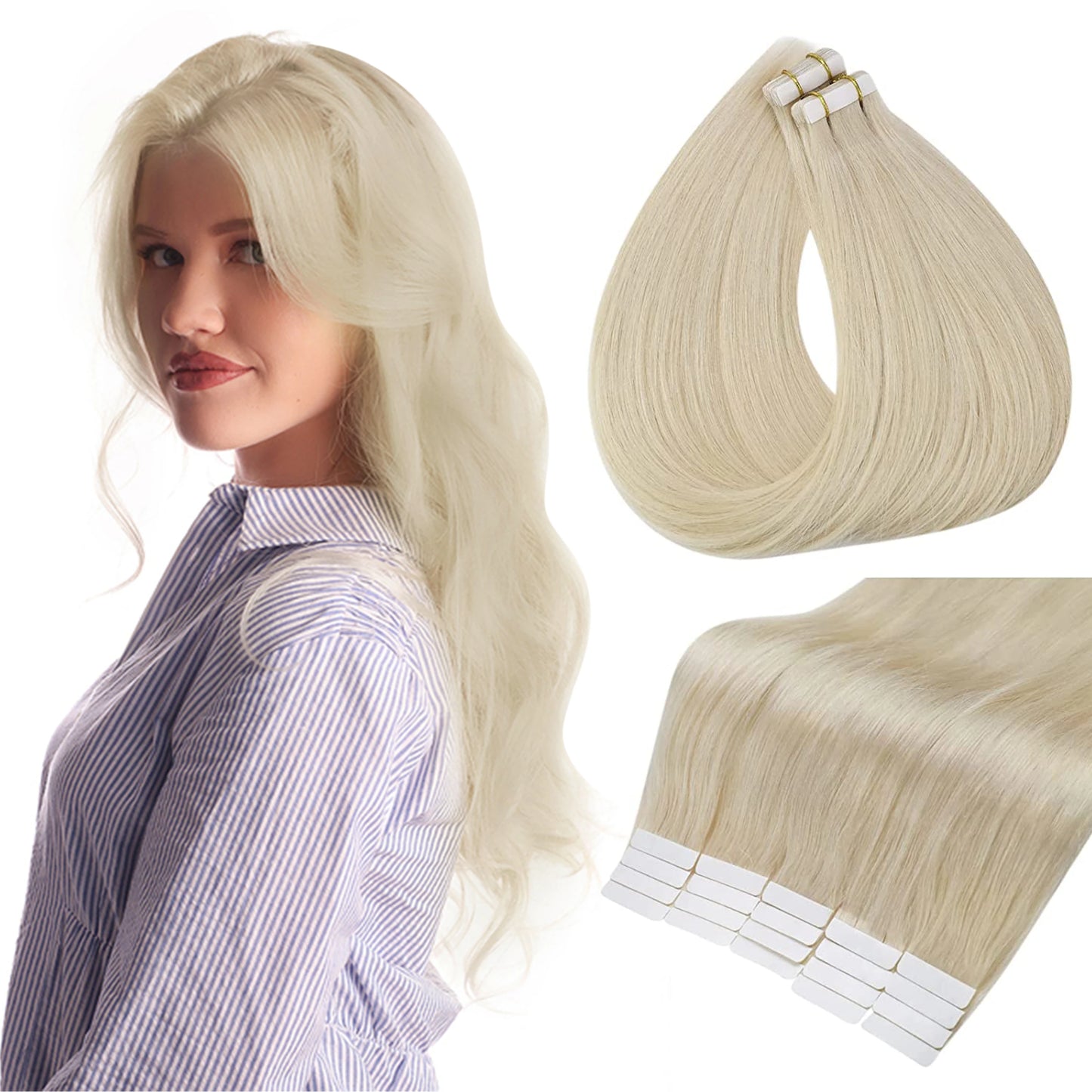 Full Shine Tape in Human Hair Extensions 100% Remy Natural Human Hair Extensions Tape in Omber Blonde Hair Extensions for Women