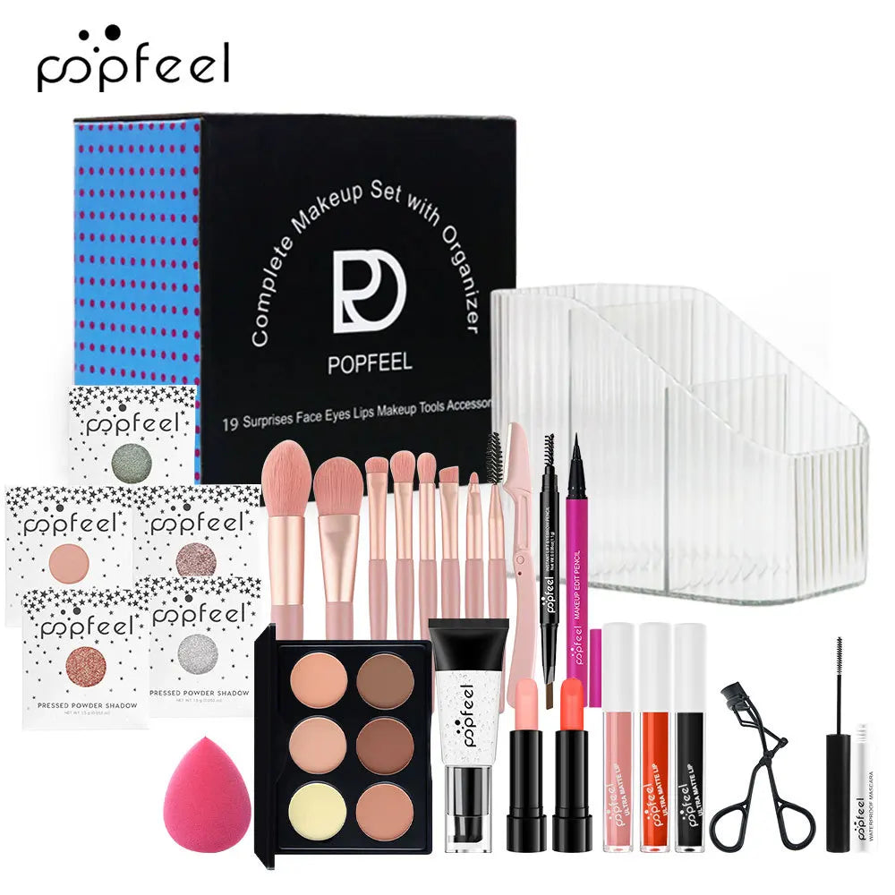 Makeup Kit Full Set All in One Eye Shadow Eyebrow Lipstick Mascara Contour Powder Brush Sets Gif