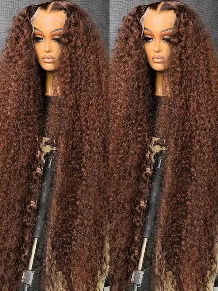 30 Inch 13x6 Chocolate Brown Deep Wave HD Lace Front Human Hair Wig 100% Brazilian Water Wave Curly Lace Frontal Human Hair Wigs