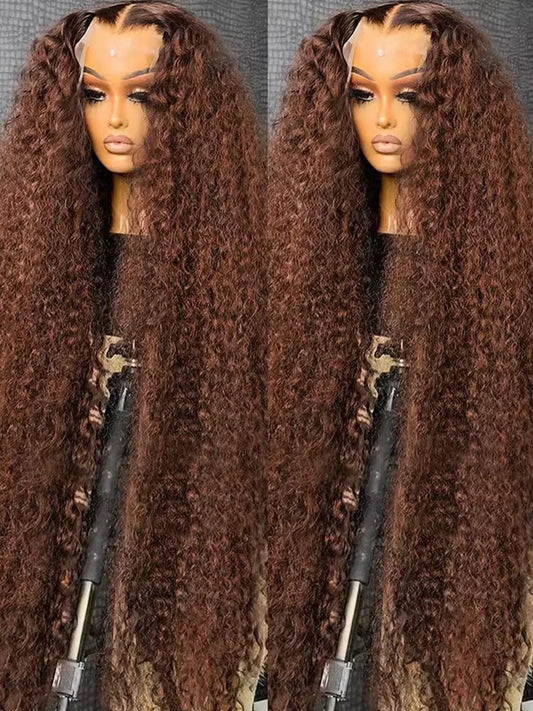 30 Inch 13x6 Chocolate Brown Deep Wave HD Lace Front Human Hair Wig 100% Brazilian Water Wave Curly Lace Frontal Human Hair Wigs