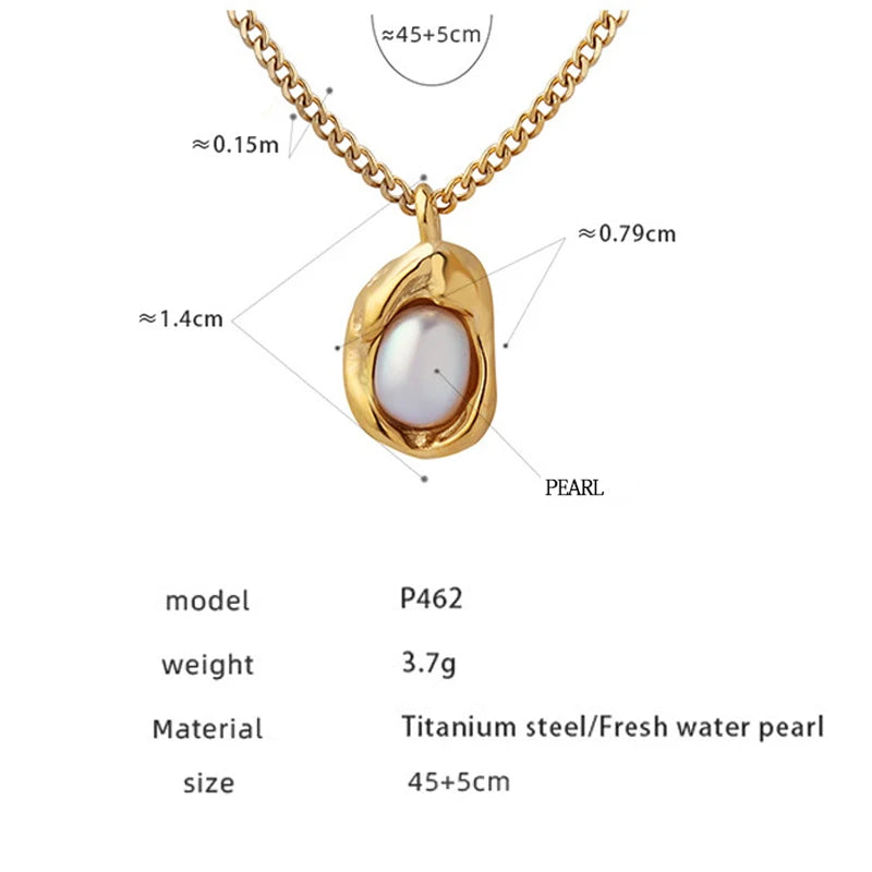 Fashion Inlaid Pearls Pendant Necklace for Women Luxury Design Stainless Steel Cuban Chain